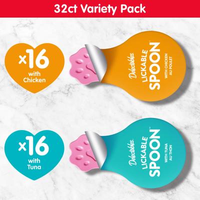 Show full view: Hartz Delectables Lickable Spoon Chicken & Tuna Variety Pack Handheld Lickable Cat Treats, 32 count slide 7 of 11