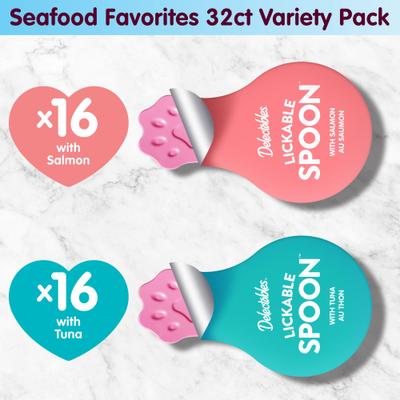 Show full view: Hartz Delectables Lickable Spoon Salmon & Tuna Variety Pack Handheld Lickable Cat Treats, 32 count slide 7 of 11
