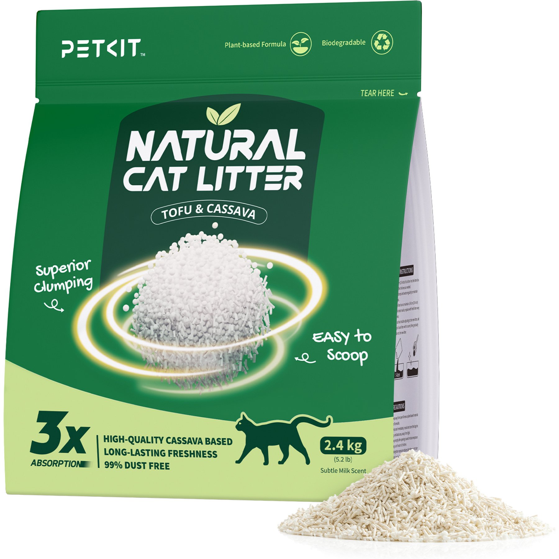 PETKIT Natural Tofu & Cassava Clumping Cat Litter, 5.2-lb bag