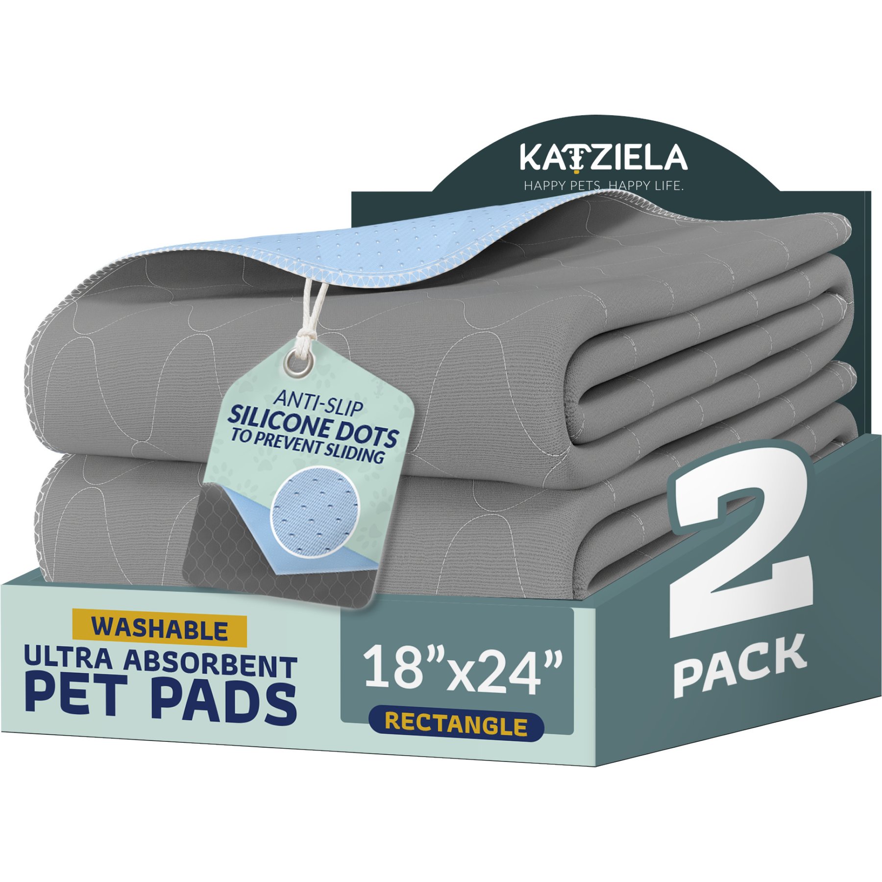 Katziela Washable Dog Pee Pads, 18 x 24-in, 2 count