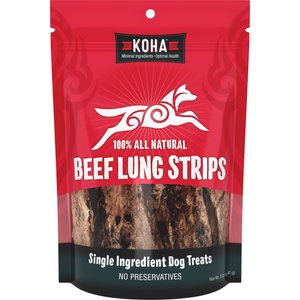 KOHA Air-Dried Single Ingredient Beef Lung Strips Natural Chew Dog Treats, 3.25-oz bag