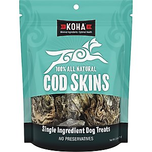KOHA Air-Dried Single Ingredient Cod Skins Natural Chew Dog Treats, 2.5-oz bag
