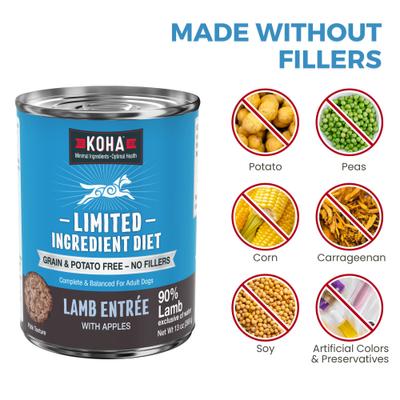Show full view: KOHA Limited Ingredient Diet Lamb Entree Grain-Free Wet Dog Food, 13-oz can, case of 3 slide 5 of 9