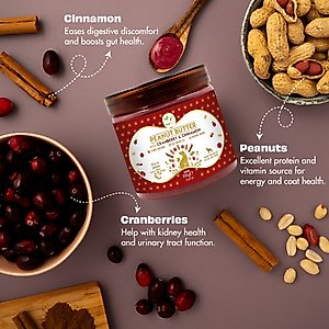 Pawfect All Natural Peanut Butter with Cranberry & Cinnamon Grain-Free Food Topper & Lickable Dog Treat, 15.87-oz jar