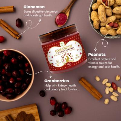 Show full view: Pawfect All Natural Peanut Butter with Cranberry & Cinnamon Grain-Free Food Topper & Lickable Dog Treat, 15.87-oz jar slide 4 of 9