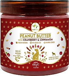 Pawfect All Natural Peanut Butter with Cranberry & Cinnamon Grain-Free Food Topper & Lickable Dog Treat, 15.87-oz jar