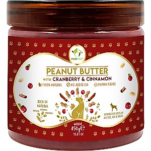 Pawfect All Natural Peanut Butter with Cranberry & Cinnamon Grain-Free Food Topper & Lickable Dog Treat, 15.87-oz jar