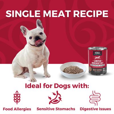 Show full view: KOHA Limited Ingredient Diet Beef Entree Grain-Free Wet Dog Food, 13-oz can, case of 12 slide 4 of 9