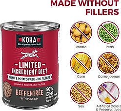 KOHA Limited Ingredient Diet Beef Entree Grain-Free Wet Dog Food, 13-oz can, case of 12 slide 2 of 6