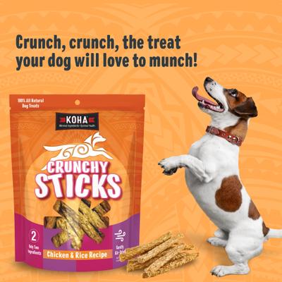Show full view: KOHA Crunchy Sticks Limited Ingredient Chicken & Rice Dog Treats, 10.58-oz bag slide 3 of 6