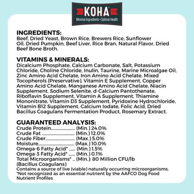 Show full view: KOHA Limited Ingredient Bland Diet Sensitive Stomach Beef & Brown Rice with Pumpkin Dry Food Dog Food, 20-lb bag slide 6 of 11
