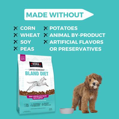 Show full view: KOHA Limited Ingredient Bland Diet Sensitive Stomach Beef & Brown Rice with Pumpkin Dry Food Dog Food, 20-lb bag slide 5 of 11