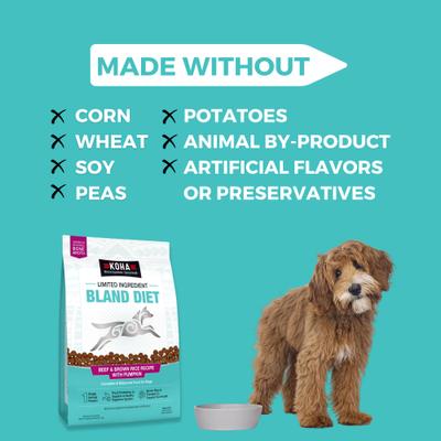 Show full view: KOHA Limited Ingredient Bland Diet Sensitive Stomach Beef & Brown Rice with Pumpkin Dry Food Dog Food, 3.5-lb bag slide 5 of 11