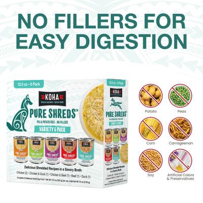 Show full view: KOHA Pure Shreds Variety Pack High Protein Wet Dog Food, 12.5-oz can, case of 6 slide 7 of 9