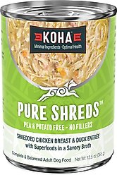 KOHA Pure Shreds Chicken & Duck Entree High Protein Wet Dog Food, 12.5-oz can, case of 12