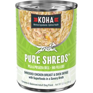 KOHA Pure Shreds Chicken & Duck Entree High Protein Wet Dog Food, 12.5-oz can, case of 12