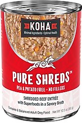 KOHA Pure Shreds Beef Entree High Protein Wet Dog Food, 12.5-oz can, case of 12