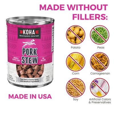 Show full view: KOHA Pork Stew High Protein Limited Ingredient Wet Dog Food, 12.7-oz can, case of 12 slide 7 of 9