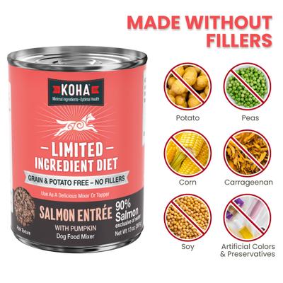 Show full view: KOHA Limited Ingredient Diet Salmon Entree Grain-Free Wet Dog Food, 13-oz can, case of 3 slide 5 of 9