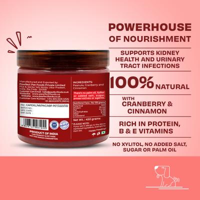 Show full view: Pawfect All Natural Peanut Butter with Cranberry & Cinnamon Grain-Free Food Topper & Lickable Dog Treat, 15.87-oz jar slide 3 of 9