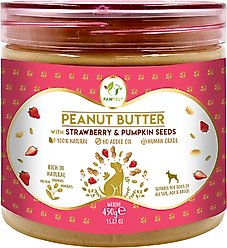 Pawfect All Natural Peanut Butter with Strawberry & Pumpkin Seeds Grain-Free Food Topper & Lickable Dog Treat, 15.87-oz jar