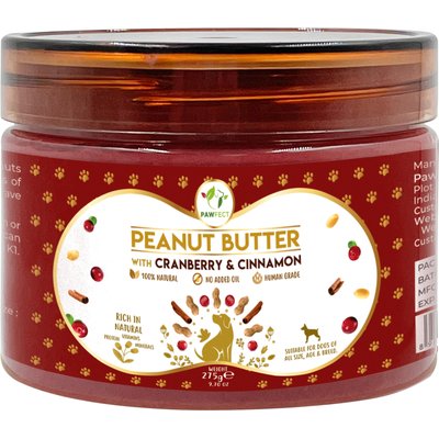Pawfect Pawfect All Natural Peanut Butter with Cranberry & Cinnamon Grain-Free Food Topper & Lickable Dog Treat, 9.70-oz jar