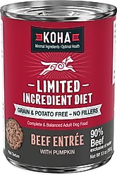 KOHA Limited Ingredient Diet Beef Entree Grain-Free Wet Dog Food, 13-oz can, case of 12