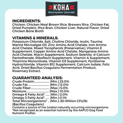 Show full view: KOHA Limited Ingredient Bland Diet Sensitive Stomach Chicken & Brown Rice with Pumpkin Dry Food Dog Food, 20-lb bag slide 6 of 11