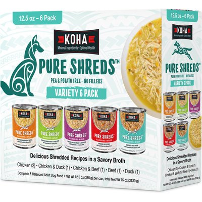 KOHA KOHA Pure Shreds Variety Pack High Protein Wet Dog Food, 12.5-oz can, case of 6