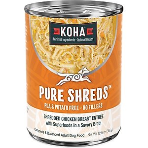 KOHA Pure Shreds Chicken Entree High Protein Wet Dog Food, 12.5-oz can, case of 12