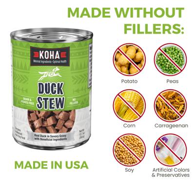 Show full view: KOHA Duck Stew High Protein Limited Ingredient Wet Dog Food, 12.7-oz can, case of 12 slide 7 of 9