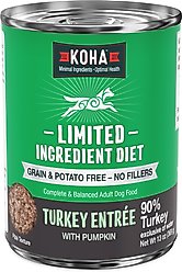KOHA Limited Ingredient Diet Turkey Entree Grain-Free Wet Dog Food, 13-oz can, case of 12