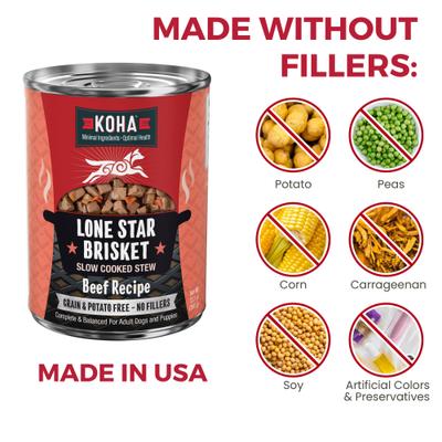 Show full view: KOHA Lone Star Brisket Slow Cooked Stew High Protein Wet Dog Food, 12.7-oz can, case of 12 slide 7 of 8