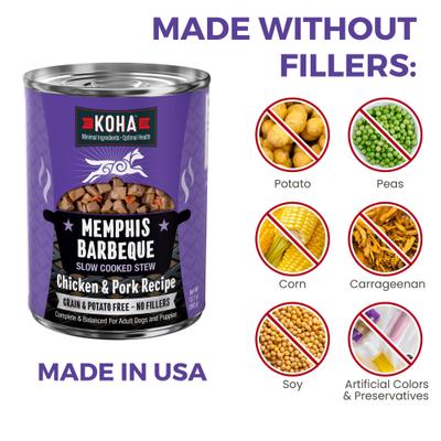 Show full view: KOHA Memphis BBQ Slow Cooked Stew High Protein Wet Dog Food, 12.7-oz can, case of 12 slide 7 of 8