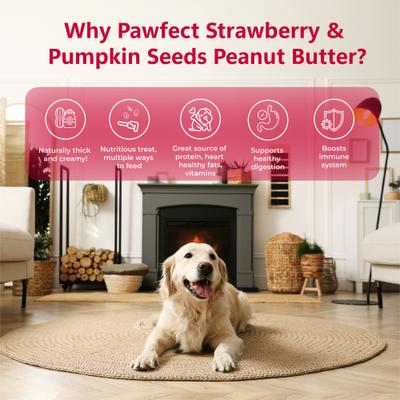 Show full view: Pawfect All Natural Peanut Butter with Strawberry & Pumpkin Seeds Grain-Free Food Topper & Lickable Dog Treat, 15.87-oz jar slide 5 of 10