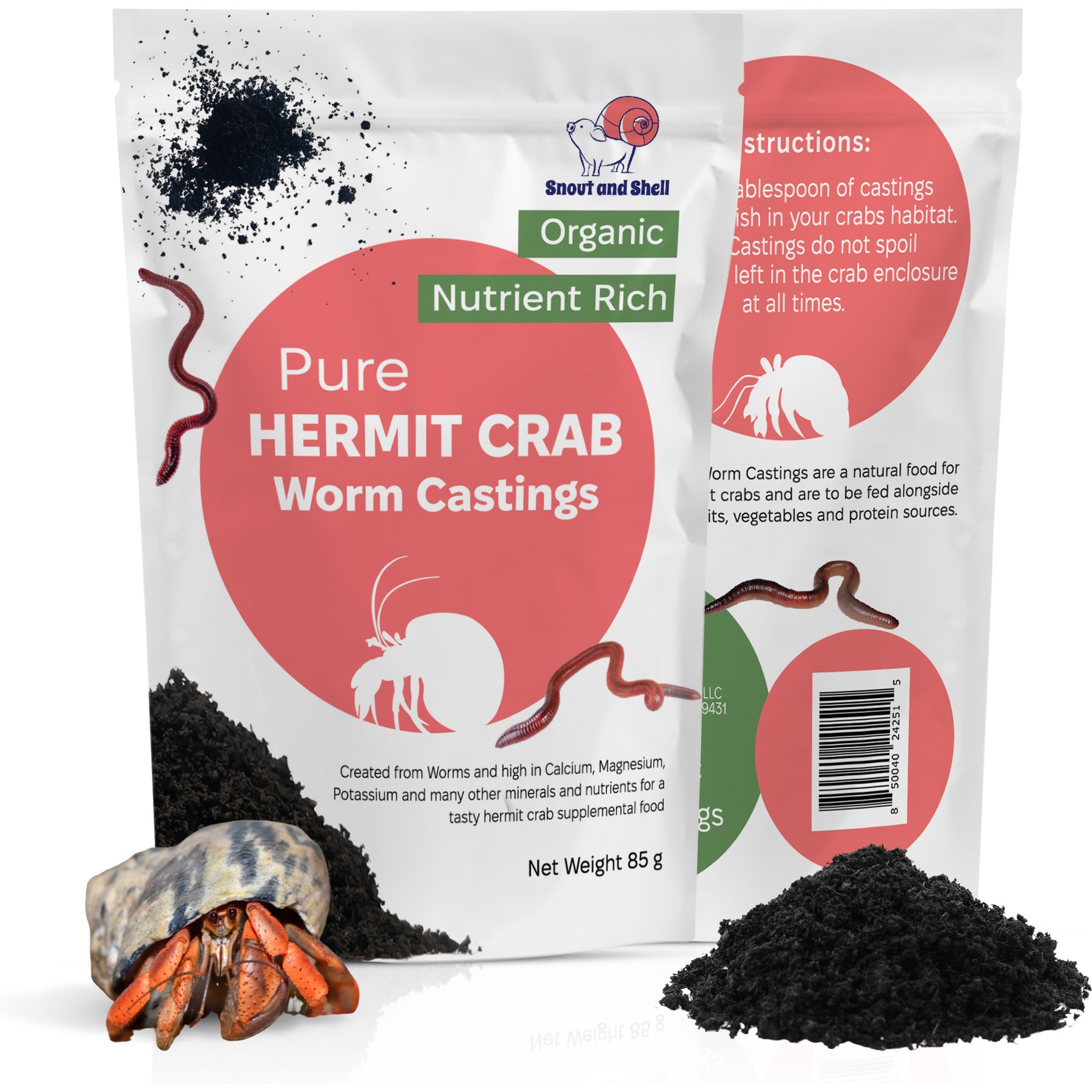 Snout and Shell Hermit Crab Worm Castings Supplement, 85-g bag