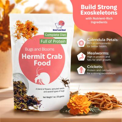 Show full view: Snout and Shell Bugs & Blooms Hermit Crab Food, 30-g bag slide 4 of 6