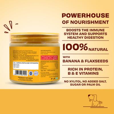 Show full view: Pawfect All Natural Peanut Butter with Banana & Flaxseeds Grain-Free Food Topper & Lickable Dog Treat, 15.87-oz jar slide 3 of 9