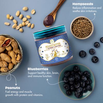 Show full view: Pawfect All Natural Peanut Butter with Blueberry & Hempseeds Grain-Free Food Topper & Lickable Dog Treat, 15.87-oz jar slide 4 of 9