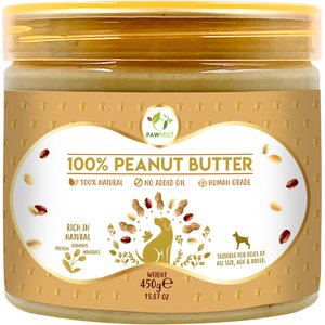 Pawfect All Natural Peanut Butter Grain-Free Food Topper & Lickable Dog Treat, 15.87-oz jar