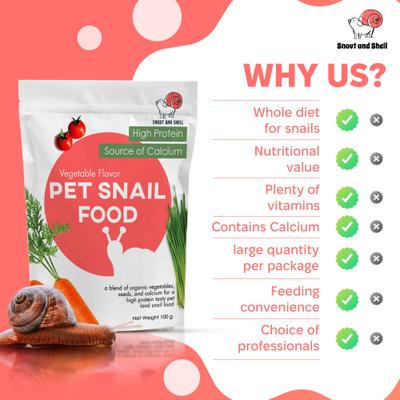 Show full view: Snout and Shell Vegetable Flavor Land Snail Food, 100-g bag slide 7 of 7