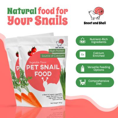 Show full view: Snout and Shell Vegetable Flavor Land Snail Food, 100-g bag slide 2 of 7