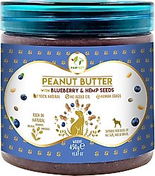 Pawfect All Natural Peanut Butter with Blueberry & Hempseeds Grain-Free Food Topper & Lickable Dog Treat, 15.87-oz jar