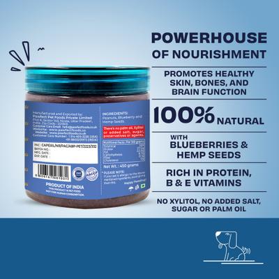 Show full view: Pawfect All Natural Peanut Butter with Blueberry & Hempseeds Grain-Free Food Topper & Lickable Dog Treat, 15.87-oz jar slide 3 of 9