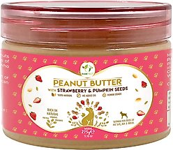 Pawfect All Natural Peanut Butter with Strawberry & Pumpkin Seeds Grain-Free Food Topper & Lickable Dog Treat, 9.70-oz jar