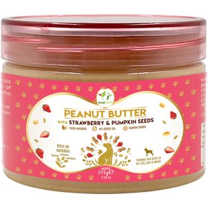 Pawfect All Natural Peanut Butter with Strawberry & Pumpkin Seeds Grain-Free Food Topper & Lickable Dog Treat, 9.70-oz jar