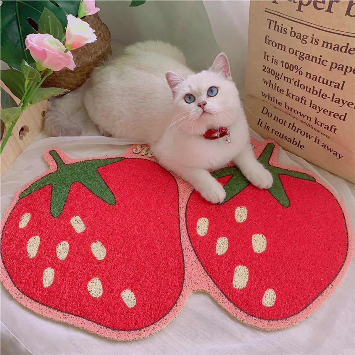 Happy & Polly Fruit Series Cat Litter Mat, 24 x 16-in, Strawberry