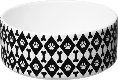 Show full view: 10 Strawberry Street Felix Paw & Bone Diamond Patter Dog Bowl, Set of 2, Black/White, Large slide 2 of 3