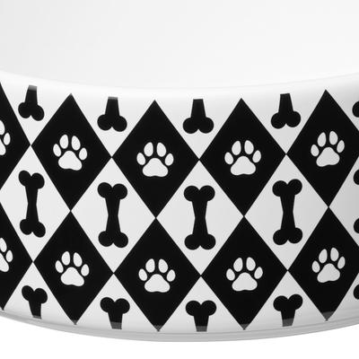 Show full view: 10 Strawberry Street Felix Paw & Bone Diamond Patter Dog Bowl, Set of 2, Black/White, Large slide 3 of 3