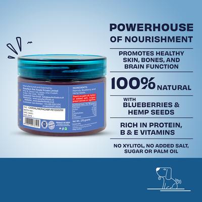 Show full view: Pawfect All Natural Peanut Butter with Blueberry & Hempseeds Grain-Free Food Topper & Lickable Dog Treat, 9.70-oz jar slide 3 of 9